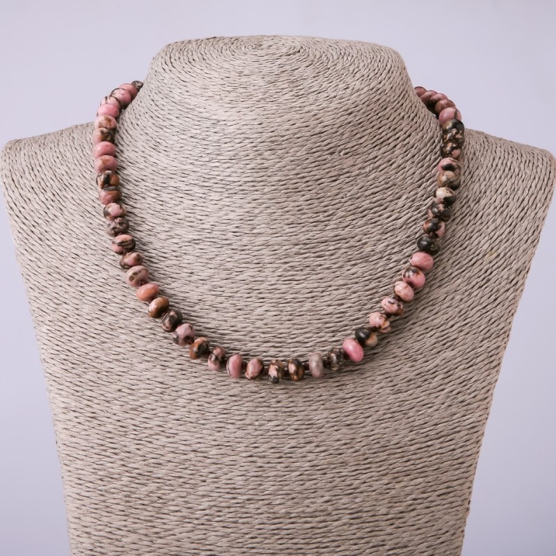 Necklace of Natural Stone, Synthetic Rhodonite Rondelle, 8x5mm Diameter, Length cm