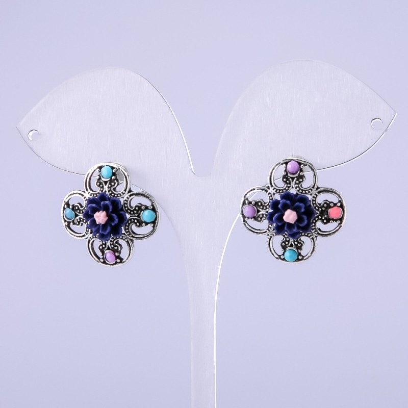 Earrings "Asters" Purple, 22mm Diameter