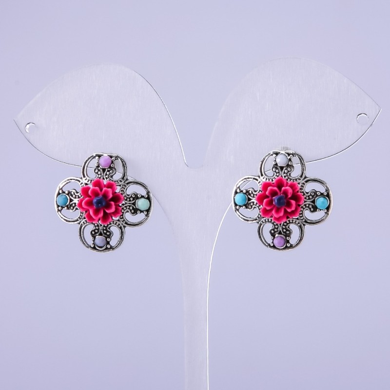 Earrings "Asters" Raspberry, 22mm Diameter