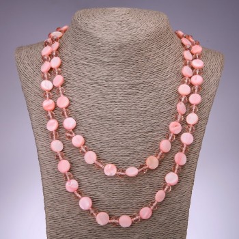 Long Pearl Necklace in Pink Mother-of-Pewter Coin, 120cm