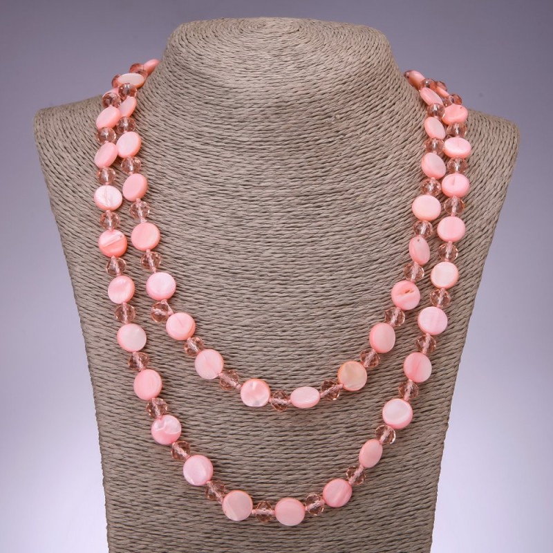 Long Pearl Necklace in Pink Mother-of-Pewter Coin, 120cm