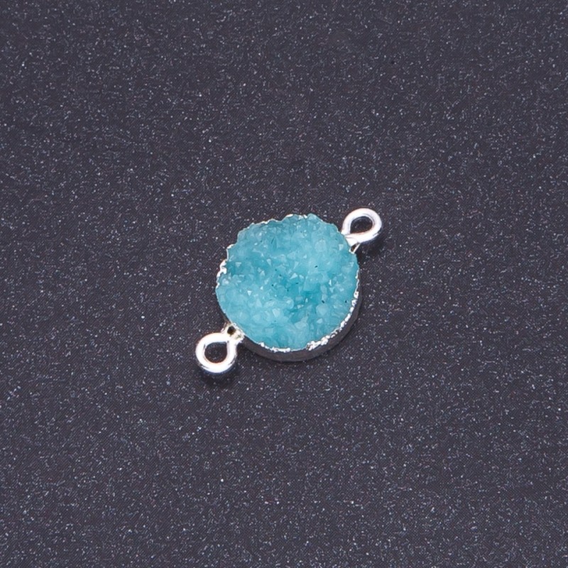 Light Turquoise "Druzy" Connector, Acrylic, "Silver", Diameter 14mm L3mm