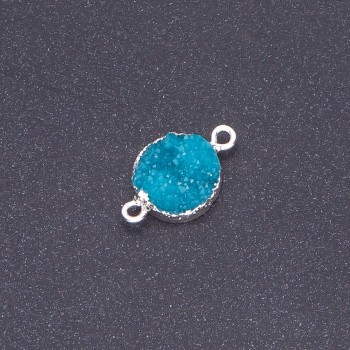 Dark Turquoise "Druzy" Connector, Acrylic, "Silver", Diameter 14mm L3mm