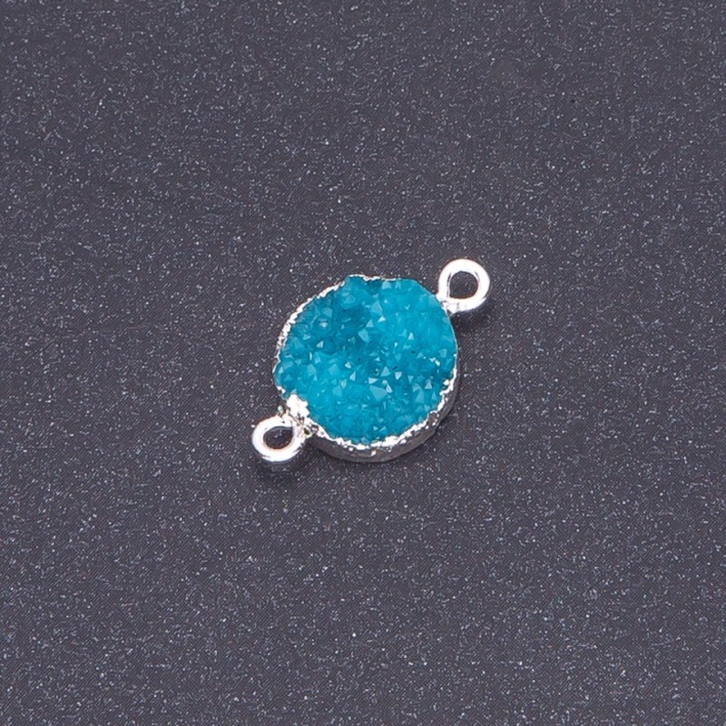 Dark Turquoise "Druzy" Connector, Acrylic, "Silver", Diameter 14mm L3mm