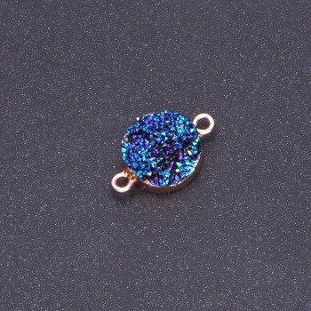 Blue Space Druzy Connector, acrylic "gold", diameter 14mm L3mm