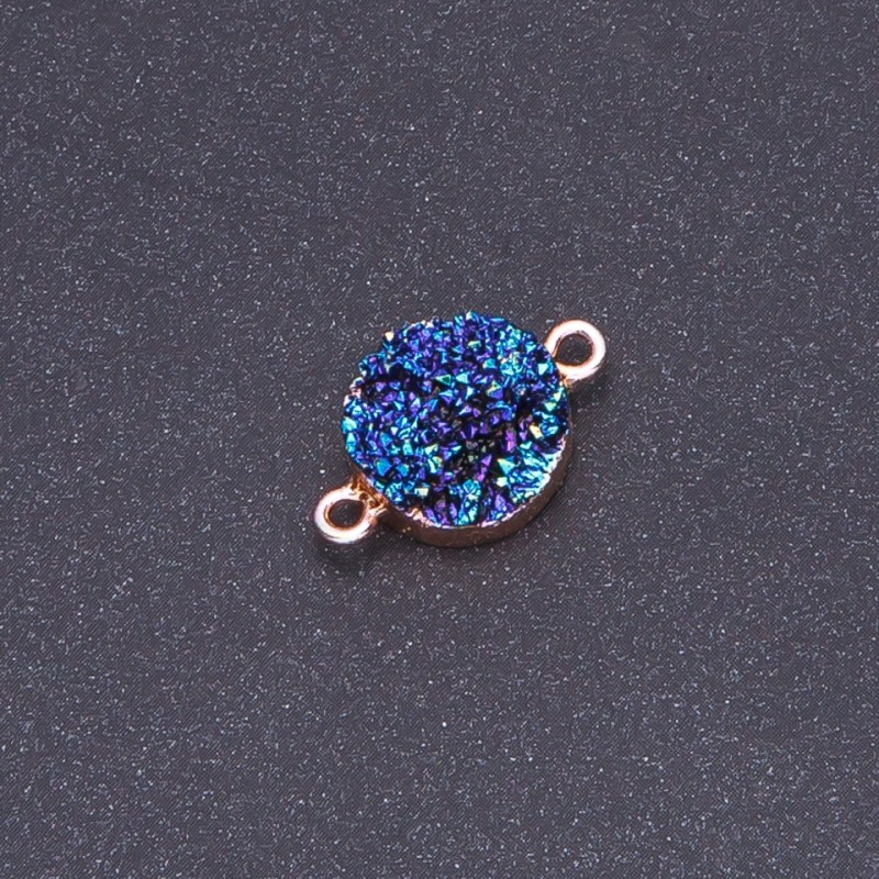 Blue Space Druzy Connector, acrylic "gold", diameter 14mm L3mm