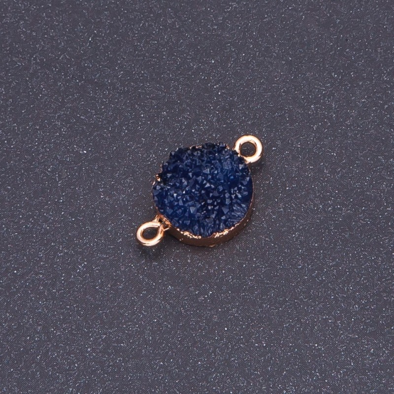 Dark Blue Druzy Connector, acrylic "gold", diameter 14mm L3mm