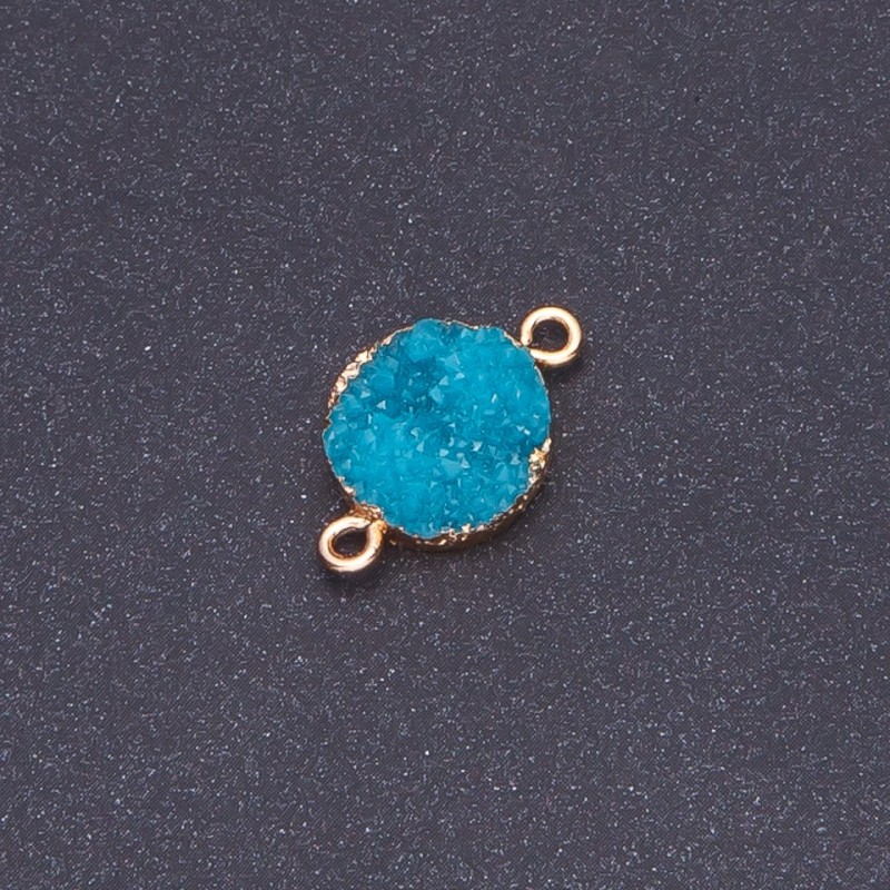 Dark Turquoise Druzy Connector, acrylic "gold", diameter 14mm L3mm