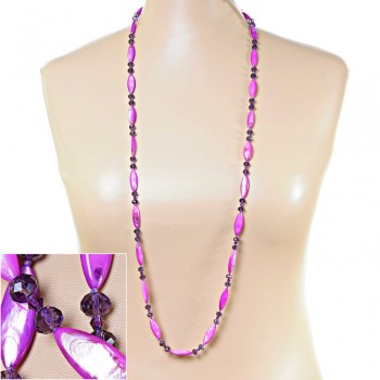 Long Necklace Pearlescent Purple Abalone, extended oval, 110cm