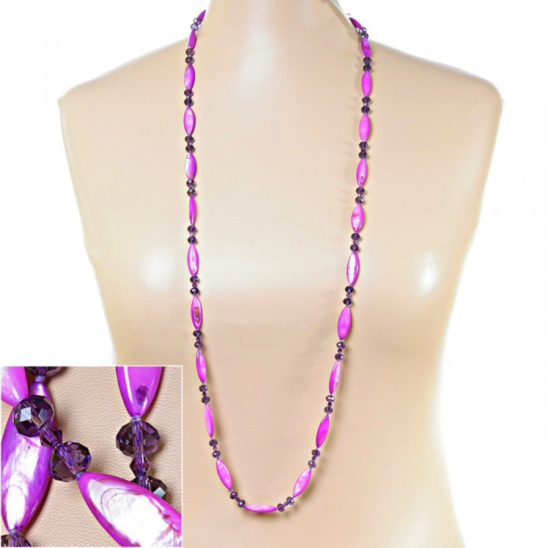 Long Necklace Pearlescent Purple Abalone, extended oval, 110cm