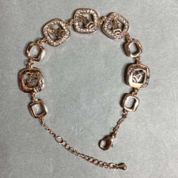 Gold-tone Metal Bracelet with White Rhinestones, 12mm diameter, 16mm +3cm extension chain