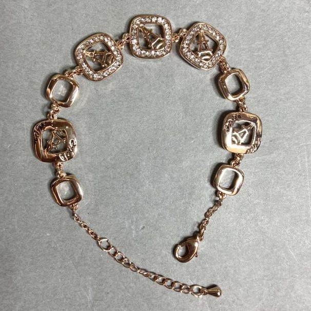 Gold-tone Metal Bracelet with White Rhinestones, 12mm diameter, 16mm +3cm extension chain