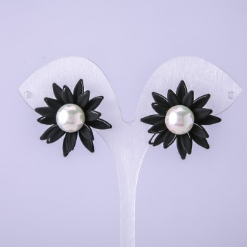 Black Flower Stud Earrings, 28mm diameter