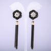 Tassel Earrings Black Flower with Chains, 90mm long