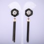 Tassel Earrings Black Flower with Chains, 90mm long