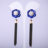 Tassel Earrings Blue Flower with Chains, 90mm long