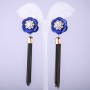 Tassel Earrings Blue Flower with Chains, 90mm long