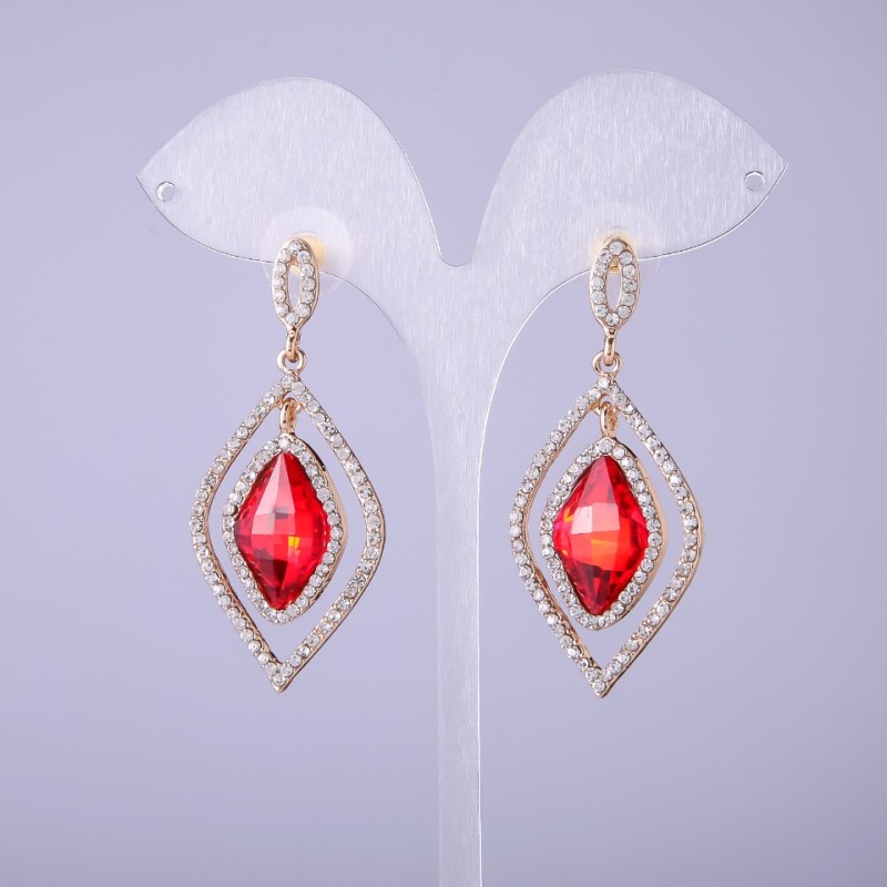 Earrings with Red Crystals, 54mm long