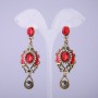 Oriental-style Earrings with Red Crystals, 65mm long