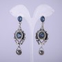 Oriental-style Earrings with Blue Crystals, 65mm long