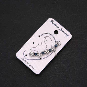 Silver-Tone Ear Cuff, Blue Rhinestones, White Flowers