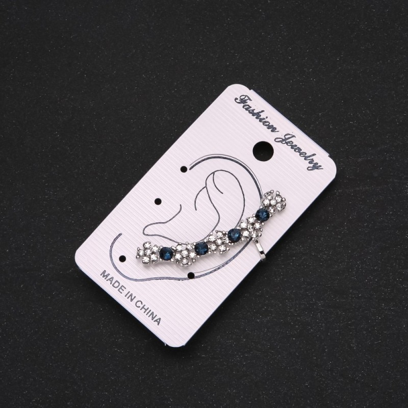 Silver-Tone Ear Cuff, Blue Rhinestones, White Flowers