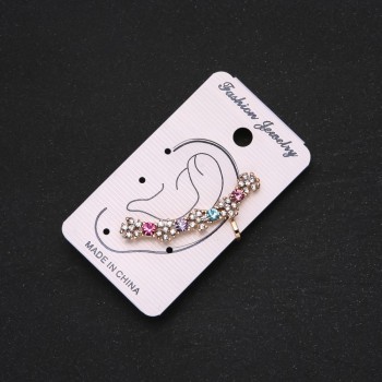 Gold-Tone Ear Cuff, White Flowers, Multicoloured Rhinestones