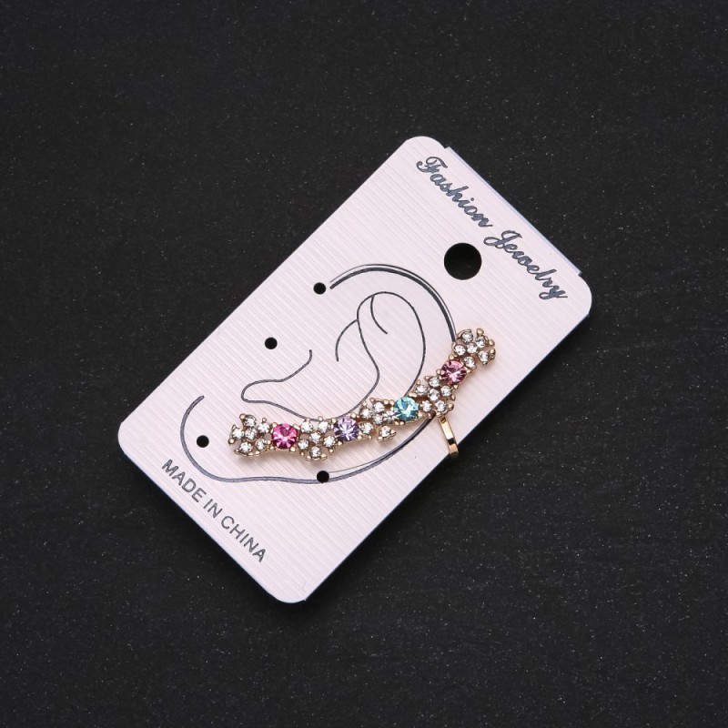 Gold-Tone Ear Cuff, White Flowers, Multicoloured Rhinestones