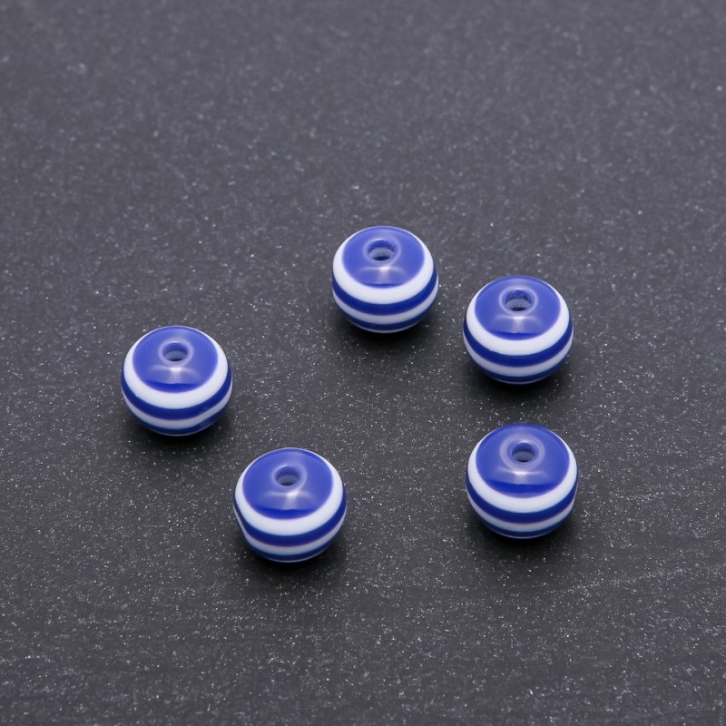 Blue Striped Bead Findings, Diameter 10mm, Pack of 34pcs