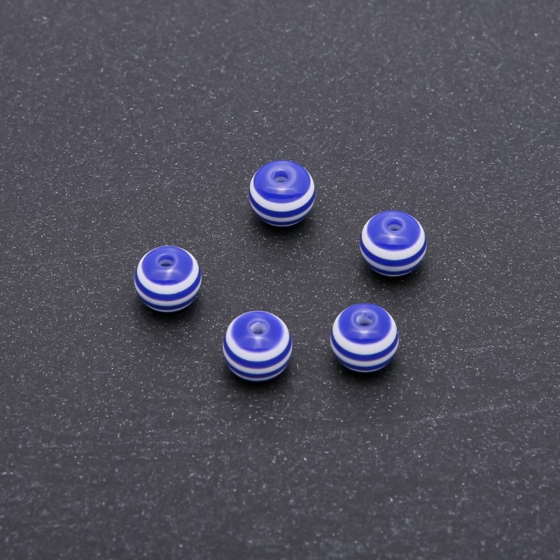 Blue Striped Bead Findings, Diameter 8mm, Pack of 70pcs