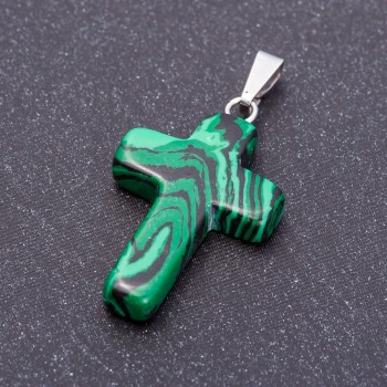 Cross Pendant, Malachite (pressed) stone 18x27mm