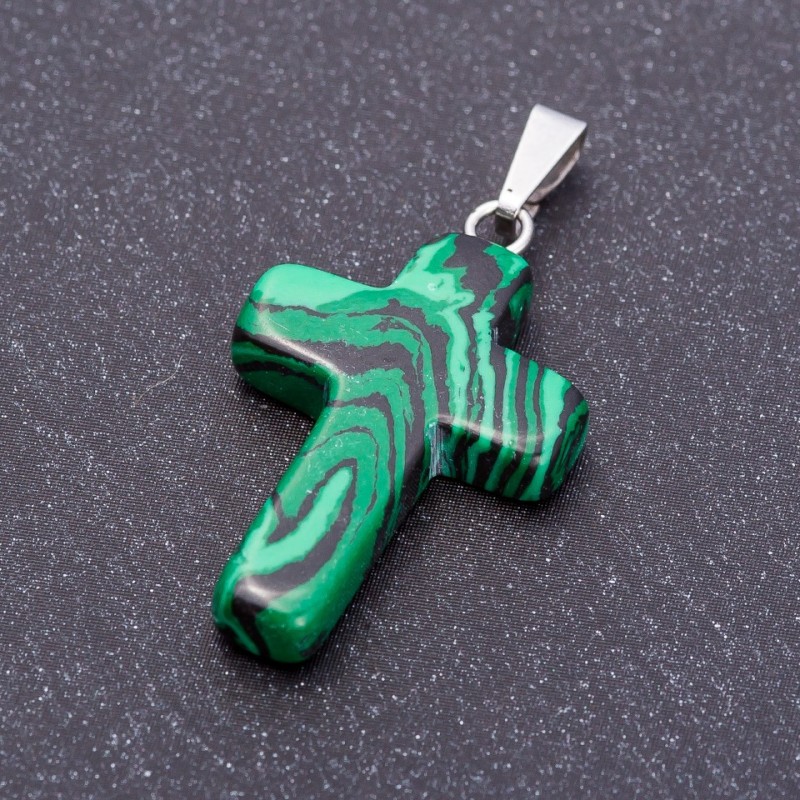 Cross Pendant, Malachite (pressed) stone 18x27mm