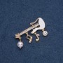 Musical Brooch "Guitar with Charms", 45x16mm, Gold-Coloured Metal
