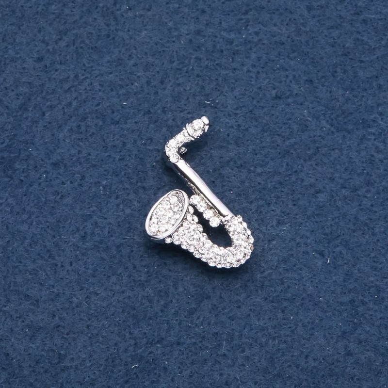 Musical Brooch "Saxophone", 28x25mm, Silver-Coloured Metal