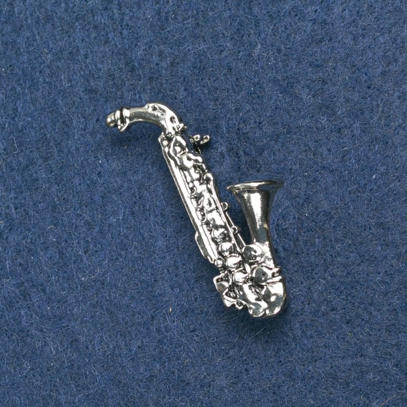 Musical Brooch "Saxophone" 38x18mm, Silver Metal Colour