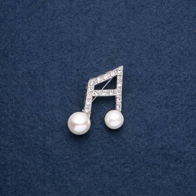 Clearance Musical Brooch "Note", 30x34mm, Silver-Coloured Metal