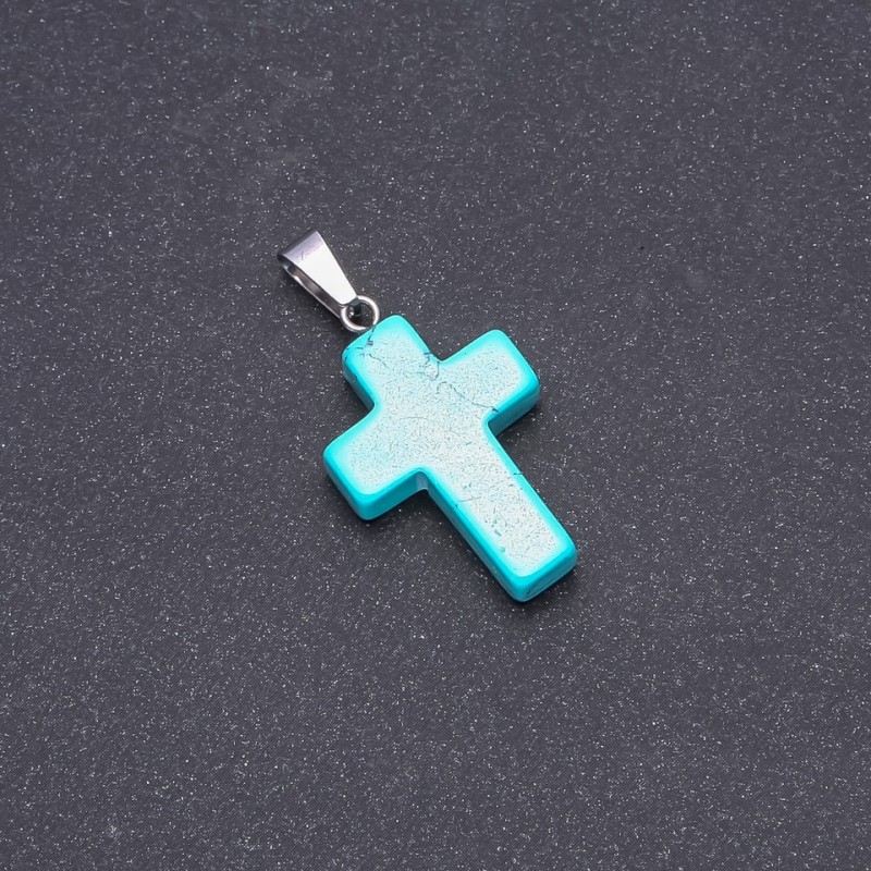 Cross Pendant, Turquoise (Pressed) 25x18mm