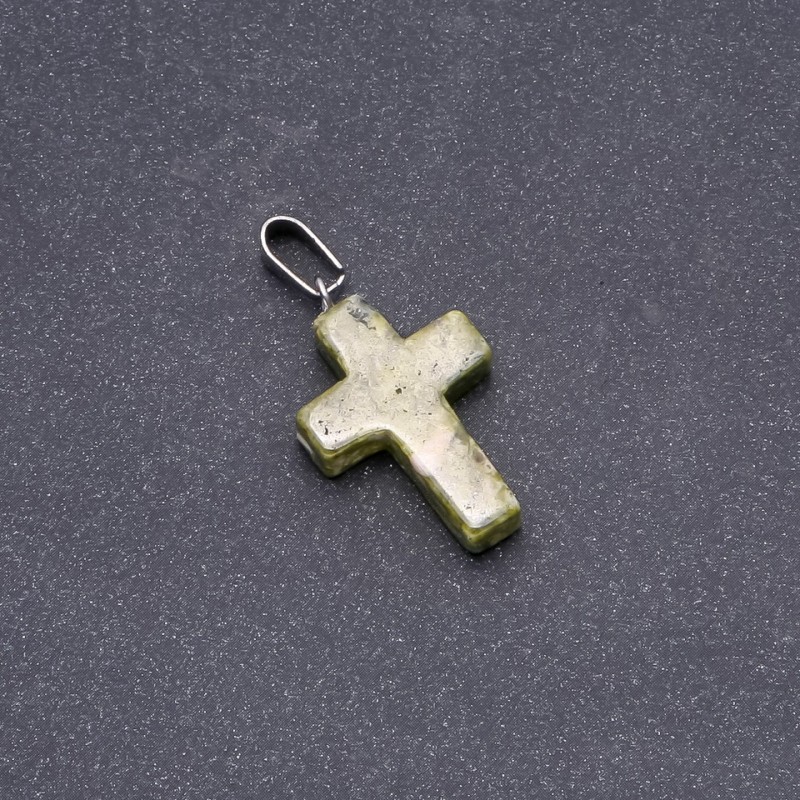 Cross Pendant, Bloodstone (Heliotrope) 25x18mm