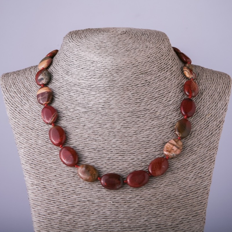 Natural Red Jasper Necklace "Oval", 18x14mm Diameter, 45cm Length