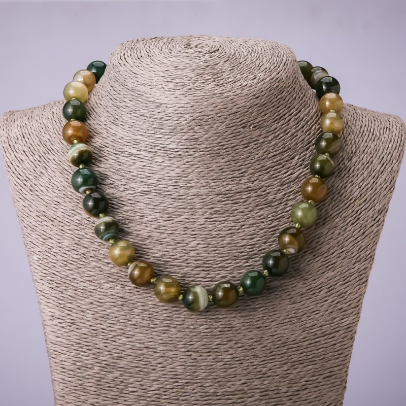 Agate Necklace, Smooth Round Bead, Diameter 12mm, Length 45cm