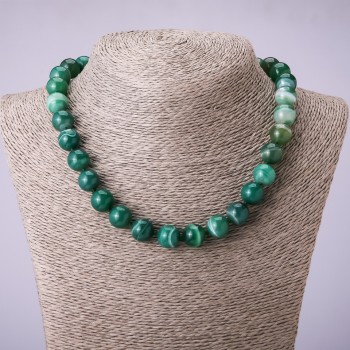 Green Eye Agate Necklace, Smooth Round Beads, Diameter 12mm+/-, Length 45cm+