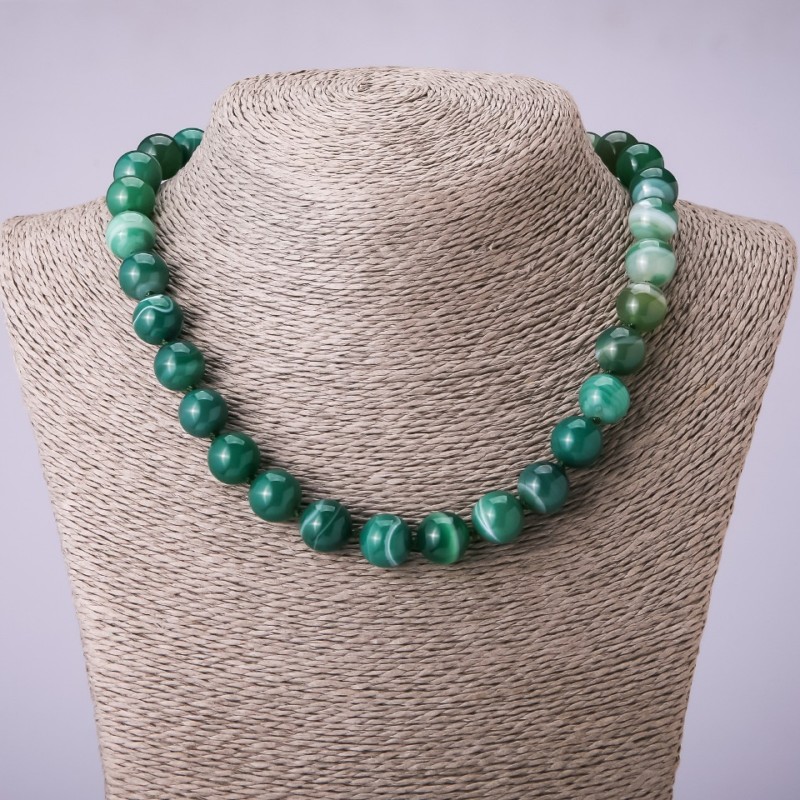 Green Eye Agate Necklace, Smooth Round Beads, Diameter 12mm+/-, Length 45cm+