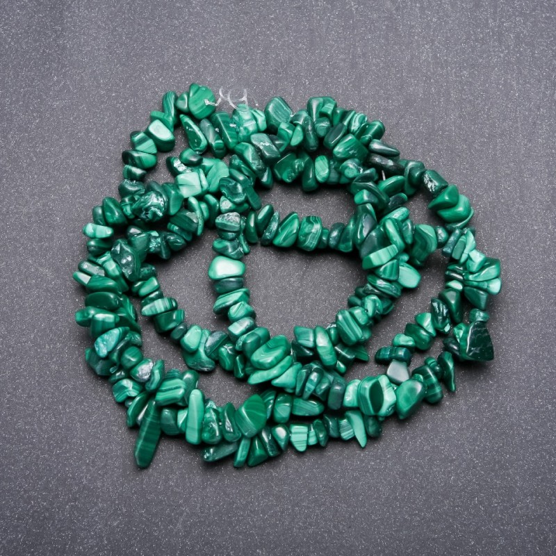 Malachite Beads, Natural Stone on Fishing Line, Diameter 6x3mm+/-, Length 82cm+