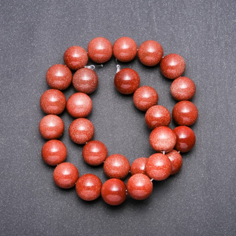 Aventurine “Golden Sand” Beads on String, Round, Diameter 14mm, Length 38cm