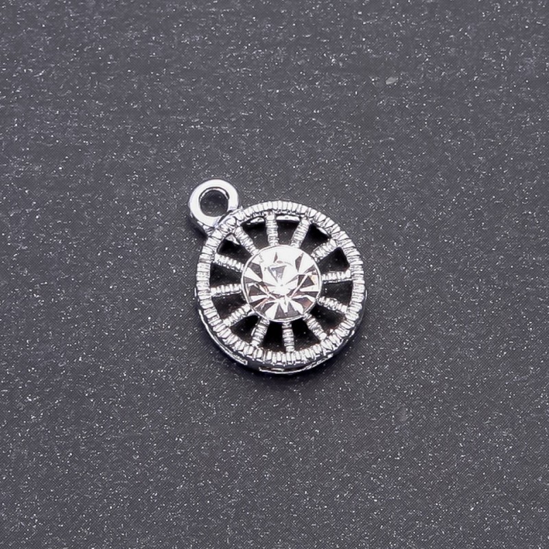 Round Pendant with White Rhinestone, Diameter 15mm, L0mm