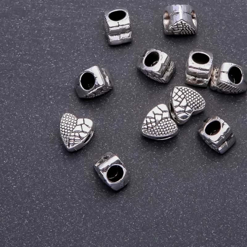 Pandora Heart Bead Insert, 10x9mm, hole 4.5mm, packaged 20g ± 11 beads