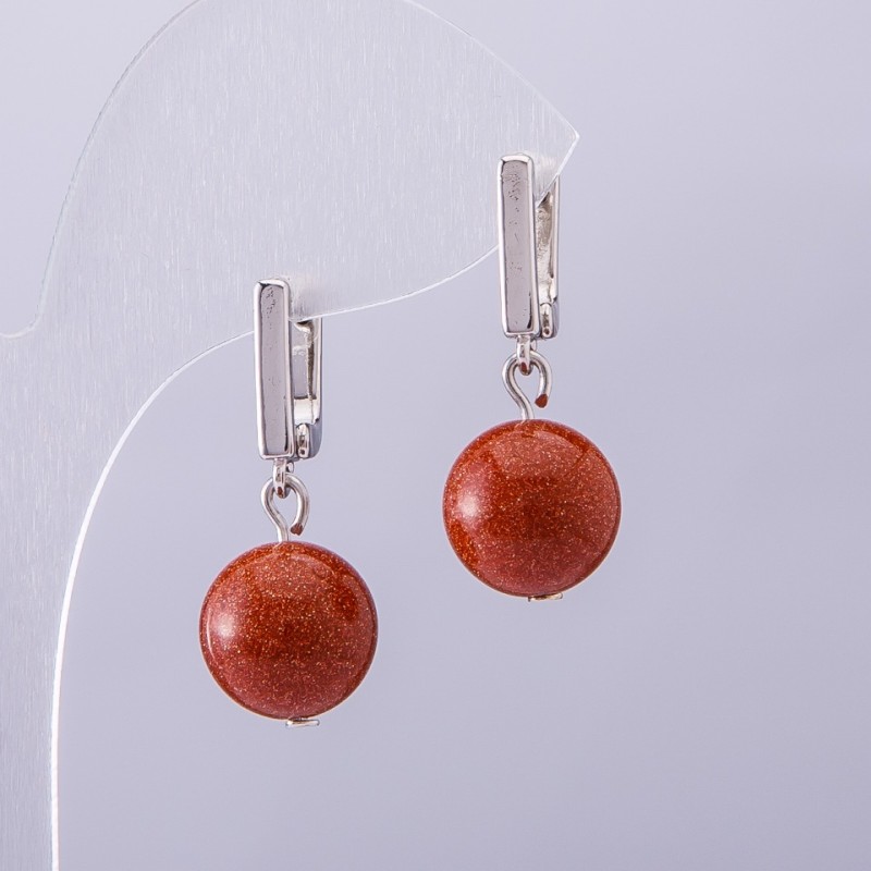 Earrings Elegant Aventurine 'Golden Sand', 14mm Diameter