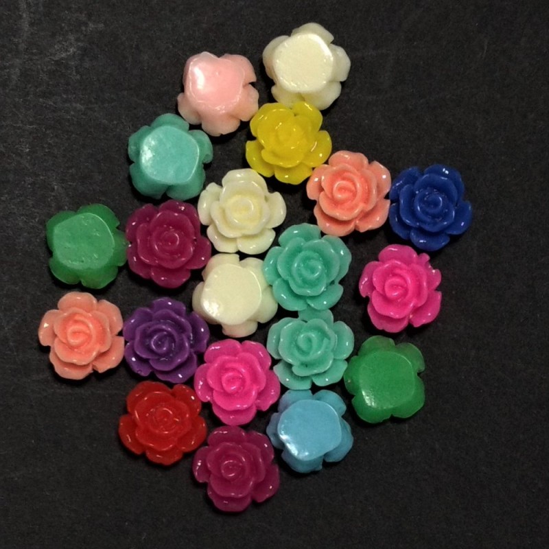 Rose Acrylic Cabochon, Multicolour, 12mm Diameter, With Hole