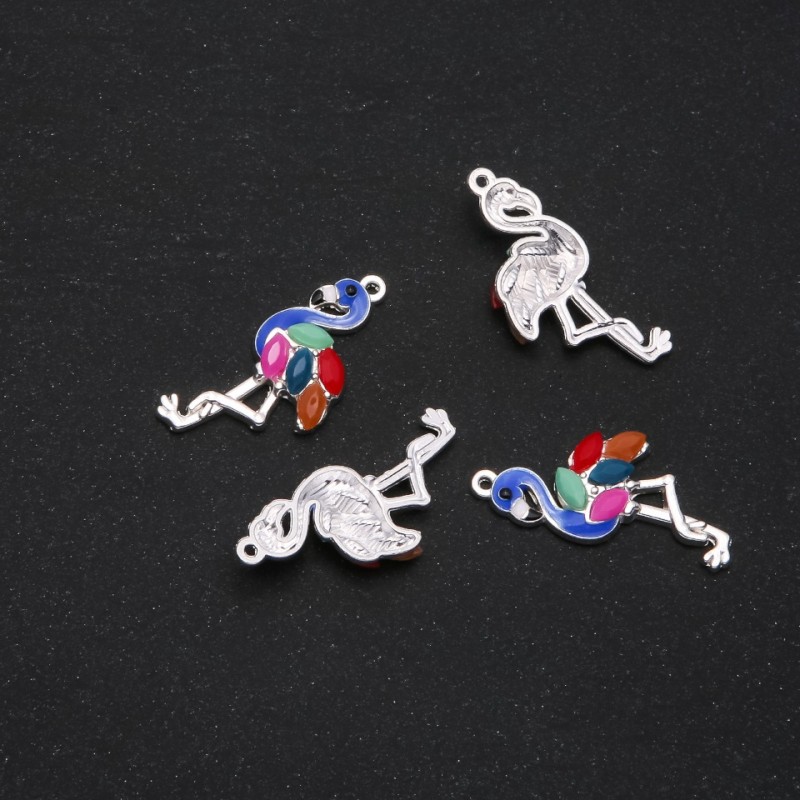 Findings Flamingo Pendant enamel blue neck 30x14mm pack of 4