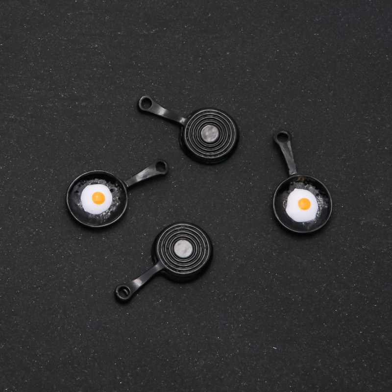 Findings Frying Pan with Fried Egg Pendant enamel 26x14mm pack of 4